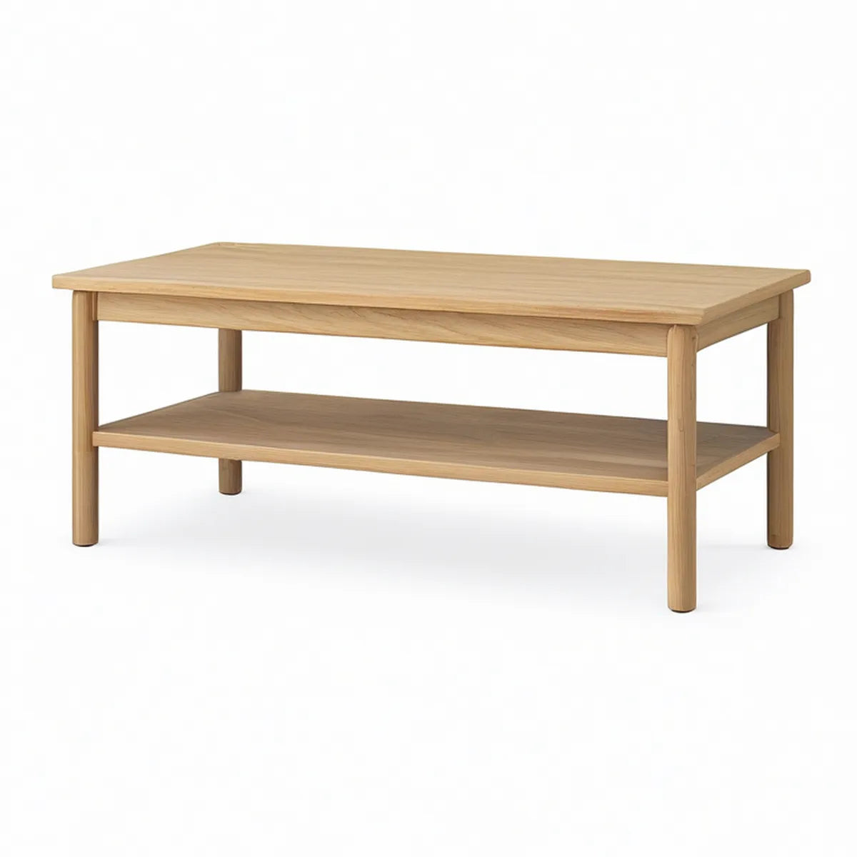 Natural Solid Rubberwood Coffee Table with Lower Storage Shelf, 39.4 x 19.7 x 17.7 in