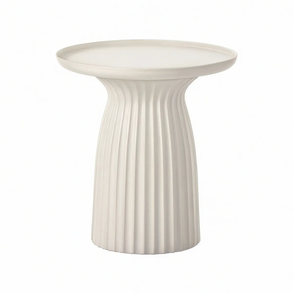 Ivory Round Fluted Pedestal Coffee Table, 23.6 in Diameter x 21.7 in H, Magnesium Oxide