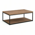 Industrial Rectangular Coffee Table with Open Storage Shelf, Walnut Brown/Black, 43.3 x 23.6 x 17.7 in