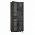 Black 4-Door Storage Cabinet with Fluted Tempered Glass, 31.5 x 15.7 x 70.9 in