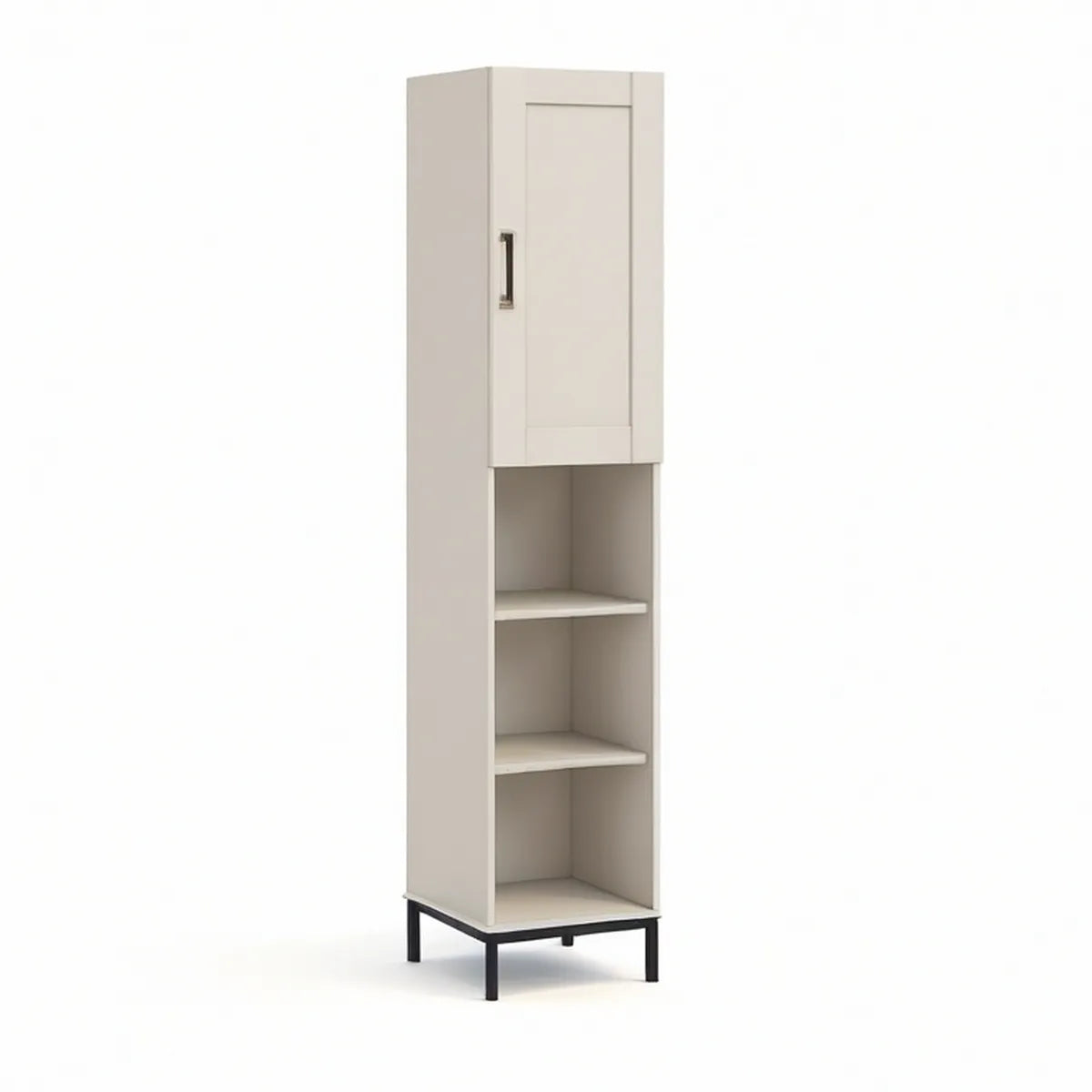 White Storage Cabinet with Black Steel Frame, 24 x 16 x 72 in.