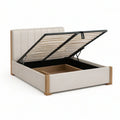 Queen Upholstered Lift-Up Storage Bed with Gas Struts, Beige/Light Brown, 63 x 83 x 45 in