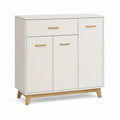 White/Natural 3-Door Storage Cabinet with Drawer, 39.4 x 15.7 x 39.4 in