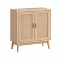 Natural Oak and Beige Rattan Two-Door Storage Sideboard, 31.5 x 15.7 x 35.4 in
