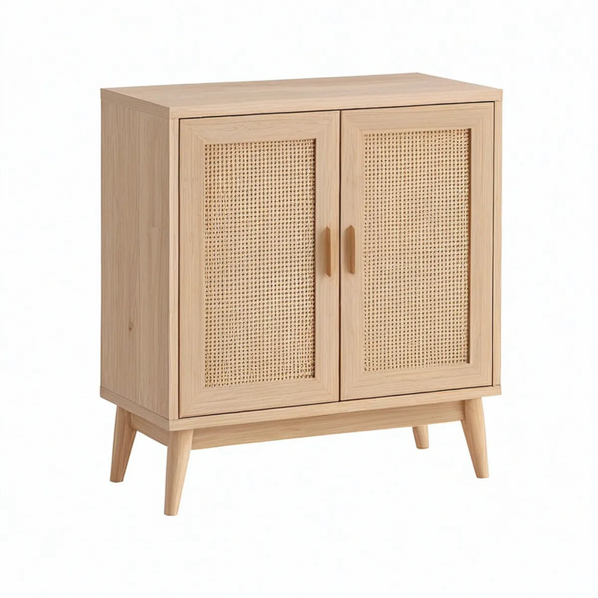Natural Oak and Beige Rattan Two-Door Storage Sideboard, 31.5 x 15.7 x 35.4 in
