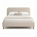 Queen Storage Bed with Rounded Upholstered Headboard, Beige/Natural Brown, 64 in. x 85 in. x 45 in.