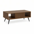 Walnut Brown and Black Rectangular Coffee Table with Sliding Tambour Door, 47.2 x 23.6 x 17.7 in