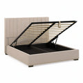 Queen Beige Upholstered Lift-Up Storage Bed, 86.6 x 65.7 x 47.2 in