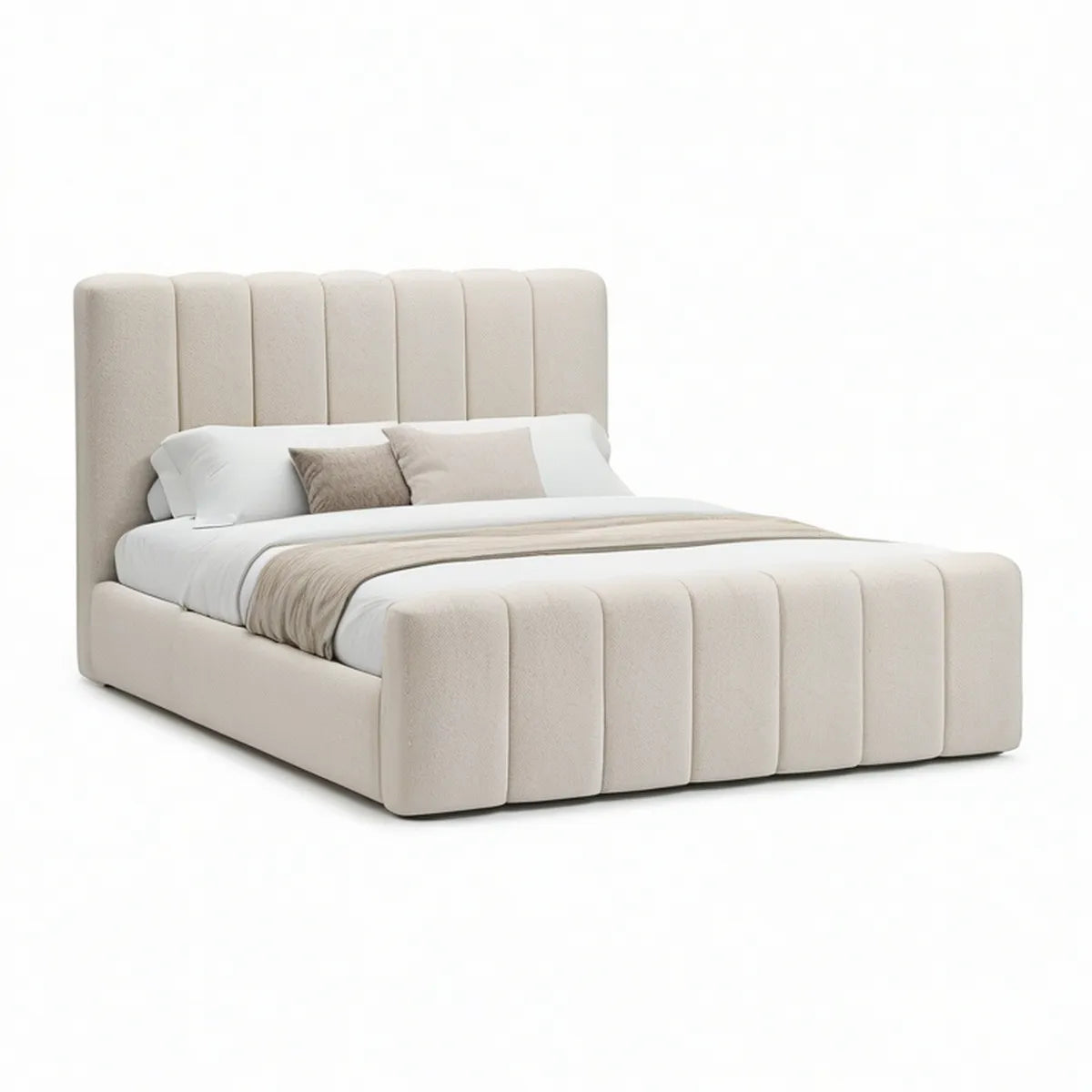 Cream Queen Upholstered Storage Bed Frame, 66 x 86 x 48 in, Boucle Fabric with Hydraulic Lift