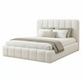 Cream Queen Upholstered Storage Bed with Boucle Fabric, 64 x 86 x 50 in