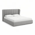 Queen Gray Upholstered Storage Bed Frame with Wingback Channel-Tufted Headboard, 64 in W x 86 in L x 52 in H