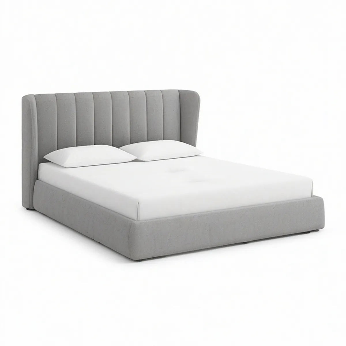 Queen Gray Upholstered Storage Bed Frame with Wingback Channel-Tufted Headboard, 64 in W x 86 in L x 52 in H