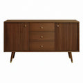 63 x 16 x 32 in Walnut Brown Sideboard Buffet Cabinet with 3 Drawers and 2 Fluted Doors