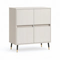 White 4-Door Fluted MDF Storage Cabinet with Black and Gold Legs, 31.5 x 15.7 x 39.4 in