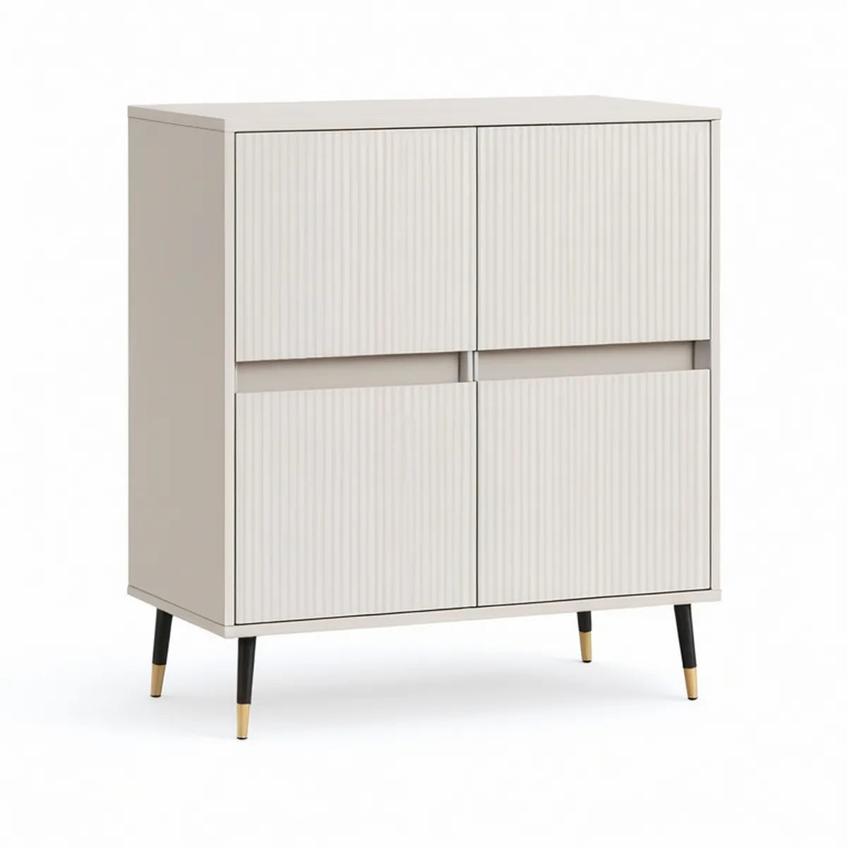 White 4-Door Fluted MDF Storage Cabinet with Black and Gold Legs, 31.5 x 15.7 x 39.4 in