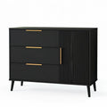 Modern Black Storage Cabinet with 3 Drawers, Fluted Door, Gold-Tone Handles, 47.2 x 15.7 x 31.5 in