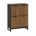 31.5 x 15.7 x 47.2 in Black and Brown Engineered Wood Storage Cabinet with 4 Slatted Doors