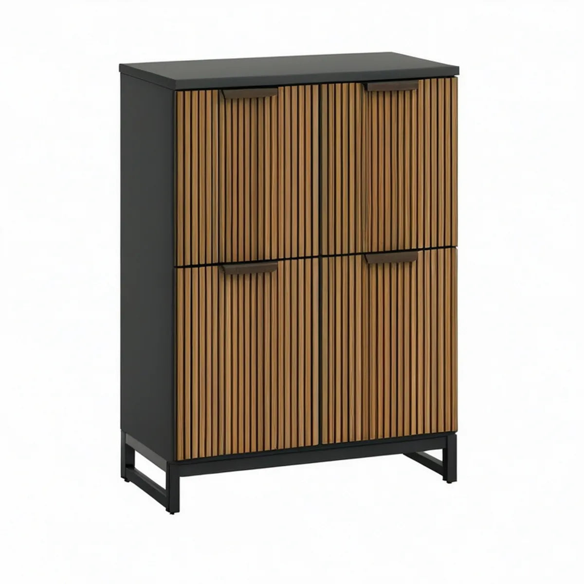 31.5 x 15.7 x 47.2 in Black and Brown Engineered Wood Storage Cabinet with 4 Slatted Doors