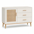 White and Natural Brown Rattan Sideboard Cabinet, 47.2 x 15.7 x 31.5 in