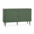 Green MDF Sideboard with Chevron Doors and Brass Accents, 120 x 40 x 80 cm
