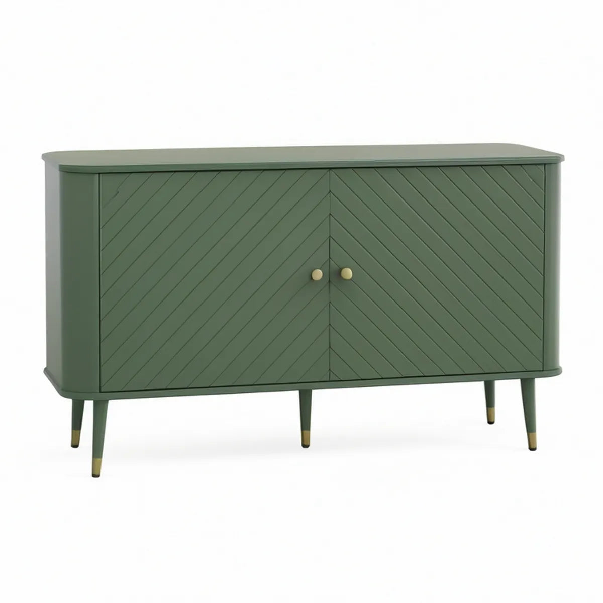 Green MDF Sideboard with Chevron Doors and Brass Accents, 120 x 40 x 80 cm